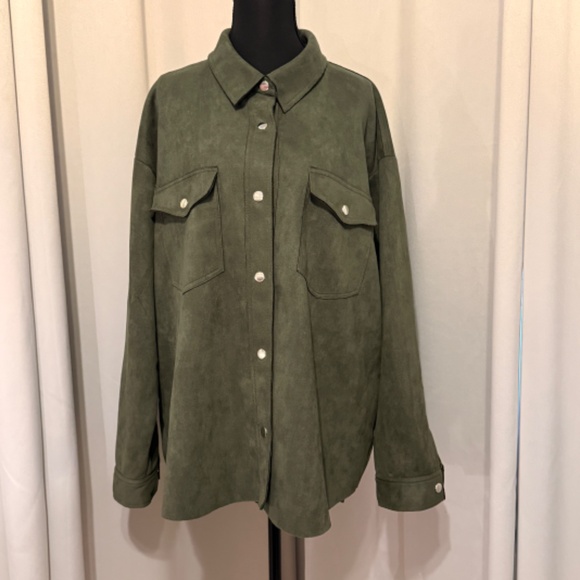 Miami for Francesca's Suede Button down long sleeve shirt - Picture 1 of 4